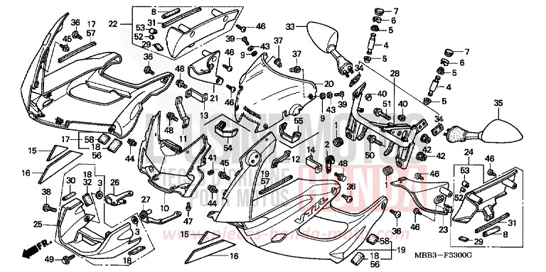 CAPOT de VTR "FireStorm" MIDDY BLUE METTALIC (B162) de 1999
